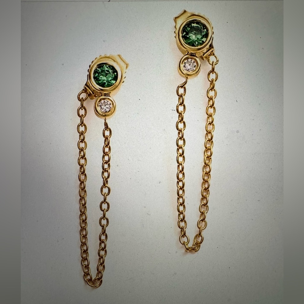 Emerald & Diamond Front-to-Back Chain Drop Earrings in 14K Yellow Gold